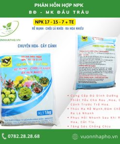 Đầy đủ Phân bón đầu trâu BĐ-MK NPK 17-15-7+TE Bao 1 Kg